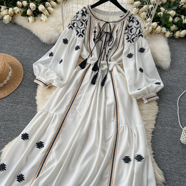 Niche Flared Sleeve Embroidered Dress