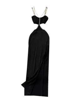 High-end Hollowed Black Slip Dress