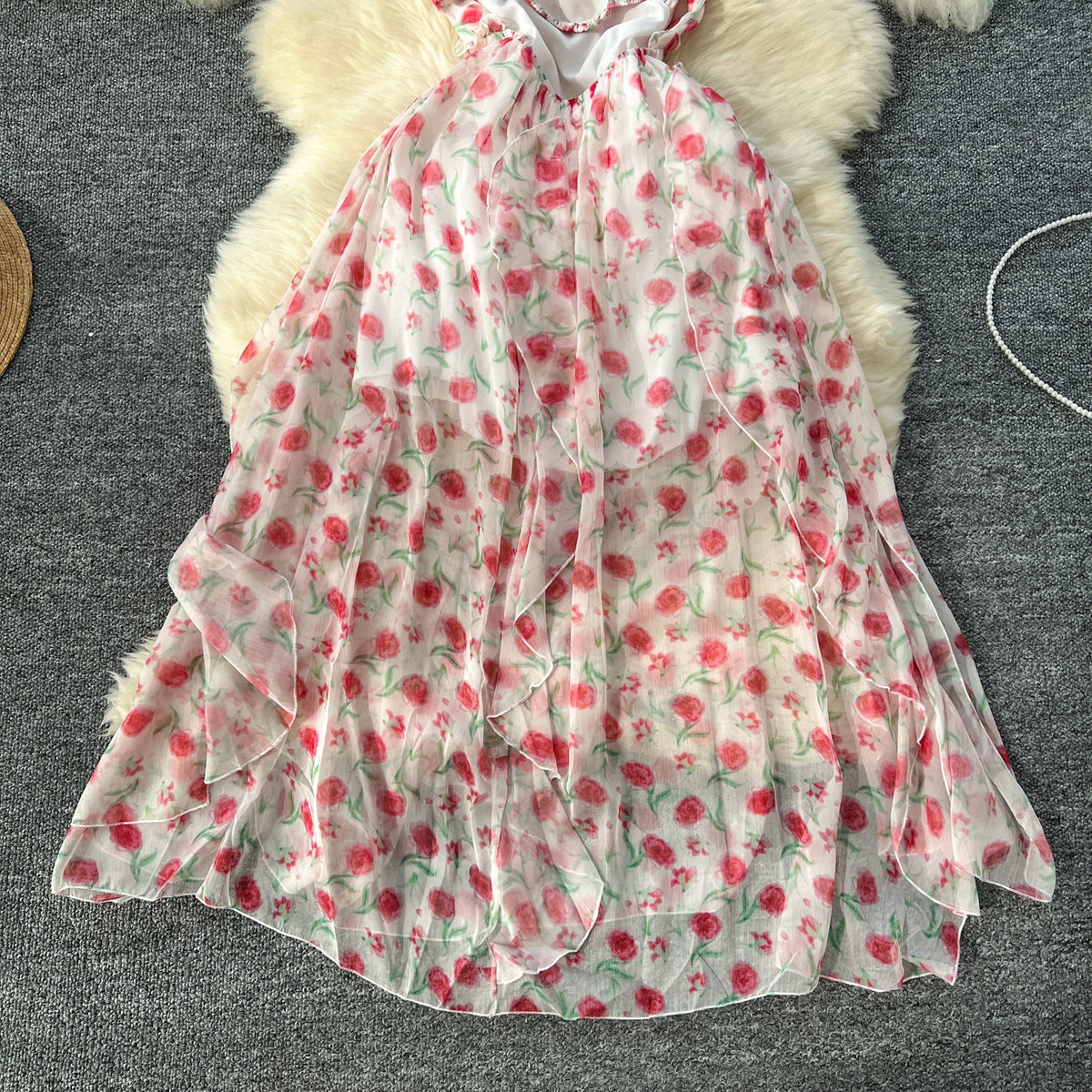Irregular Design Fairy Floral Halter Dress