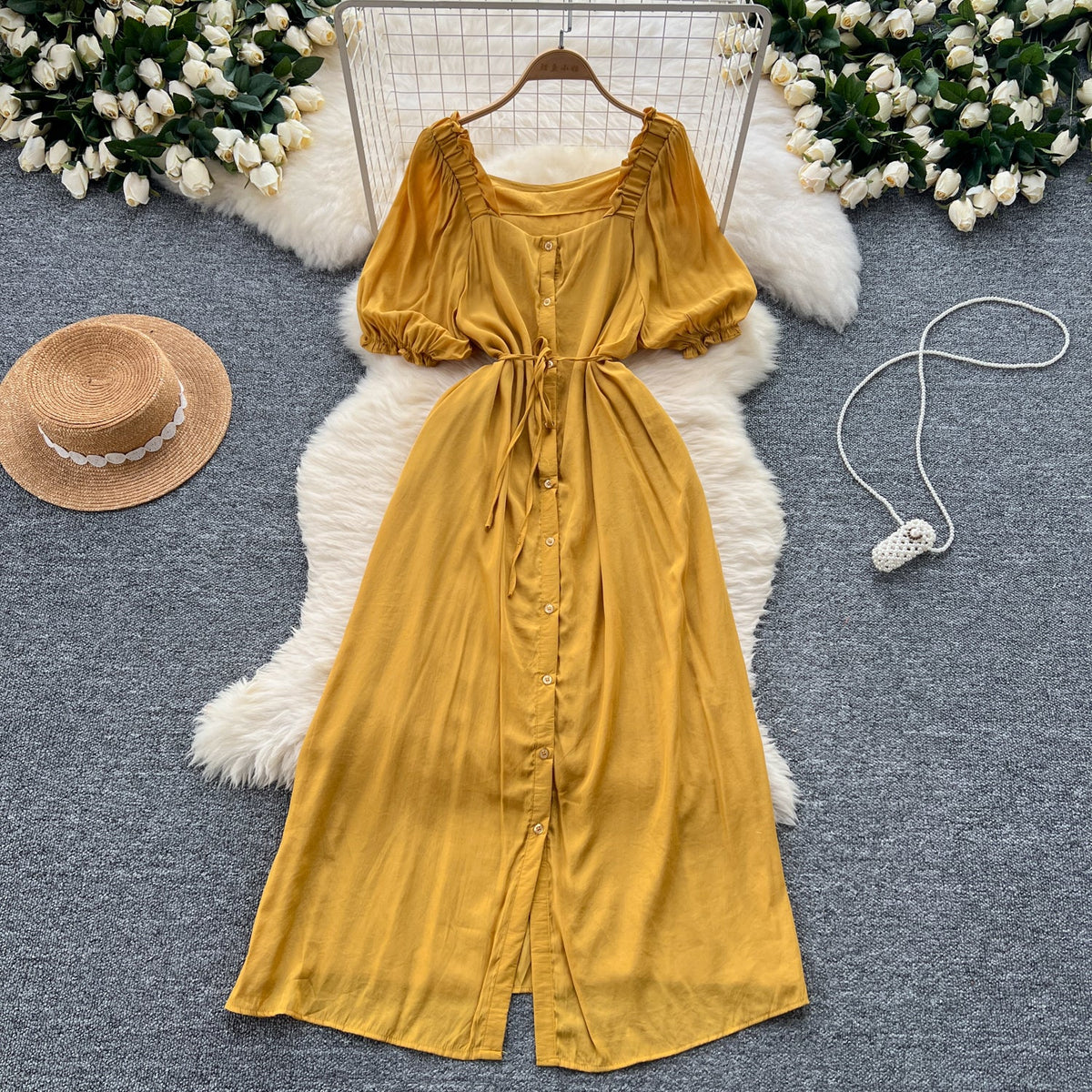 French Style Solid Color A-line Dress