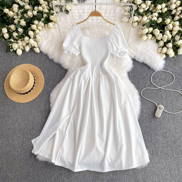 Mori Solid Color Waist-slimming Puffy Dress
