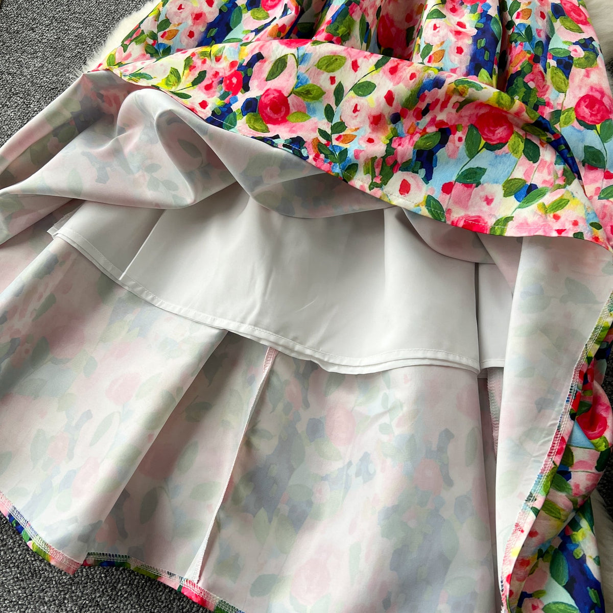 Colorful Floral Puffy Vest Dress