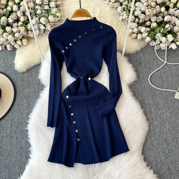 Hand-stitched Buttons Bottoming Knit Dress