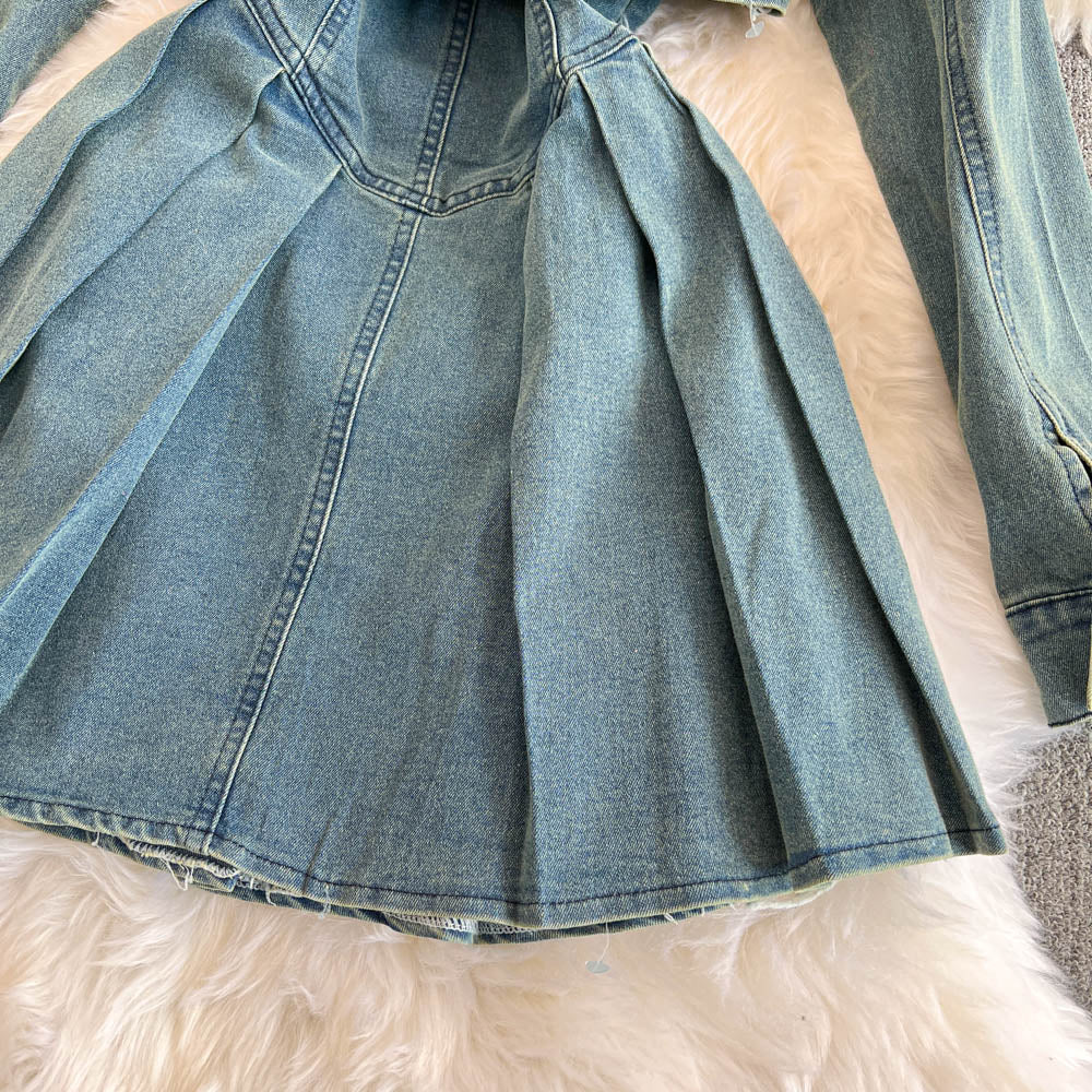 Vintage Cape&Slip Dress Denim 2Pcs