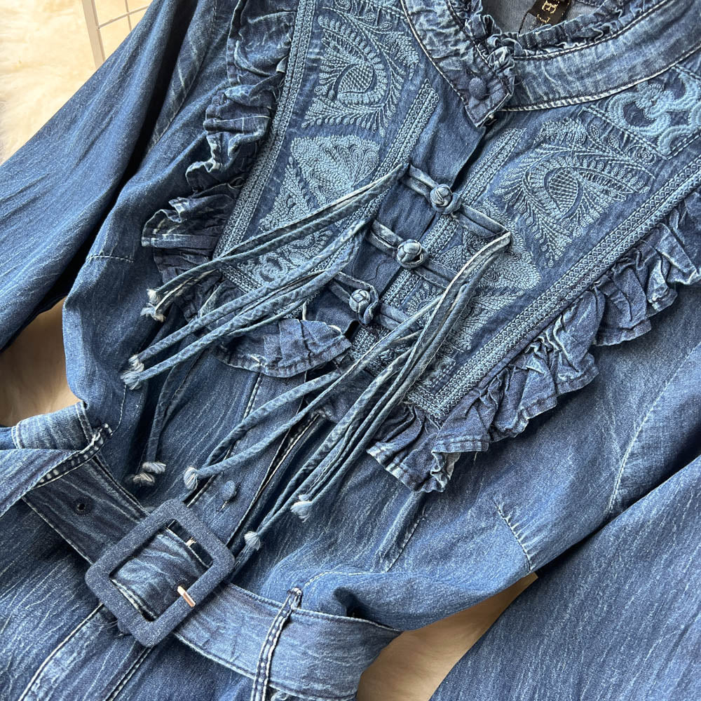 Ethnic Denim Embroidered Blue Dress