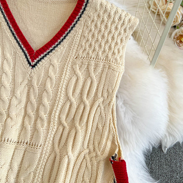 Uniform Style Color-blocking Knitted Dress