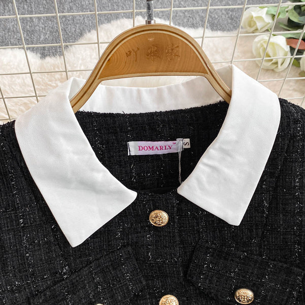 Color Blocking Tweed Shirt Dress