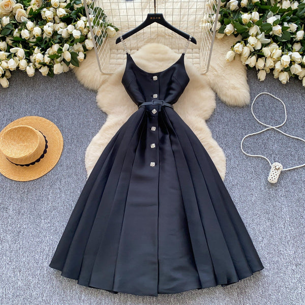 High-end Pleated Slip Dress with Belt