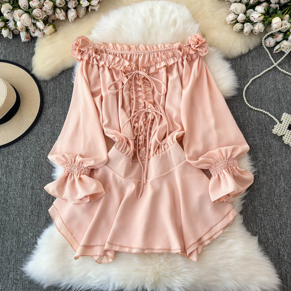 Sweetie Ruffled Lace-up Short Dress