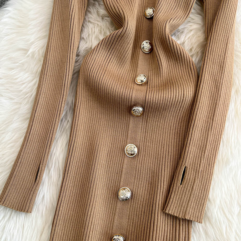 Elegant Off-shoulder Knot Knitted Dress