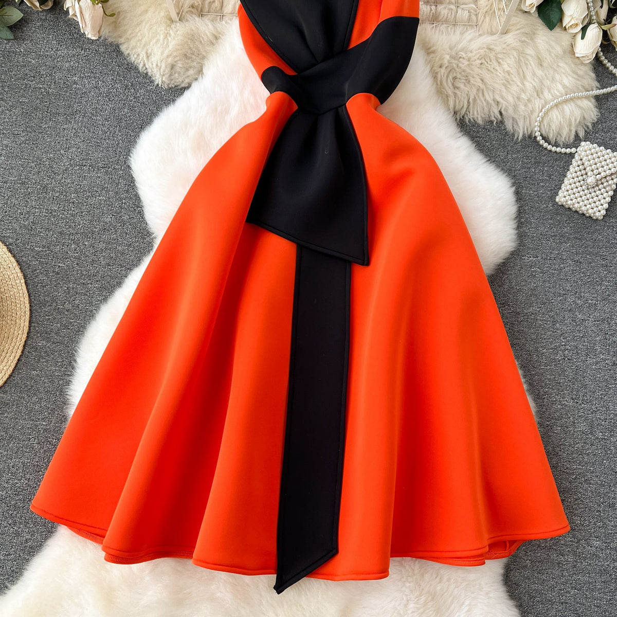 Color Blocking Large Bow Dress