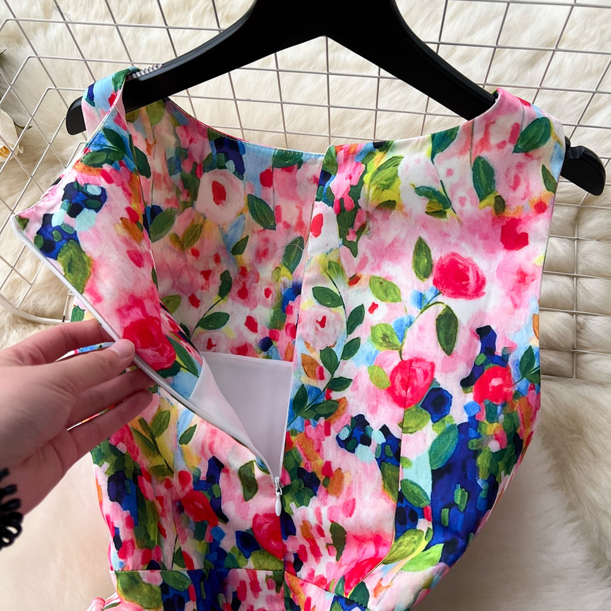 Colorful Floral Puffy Vest Dress