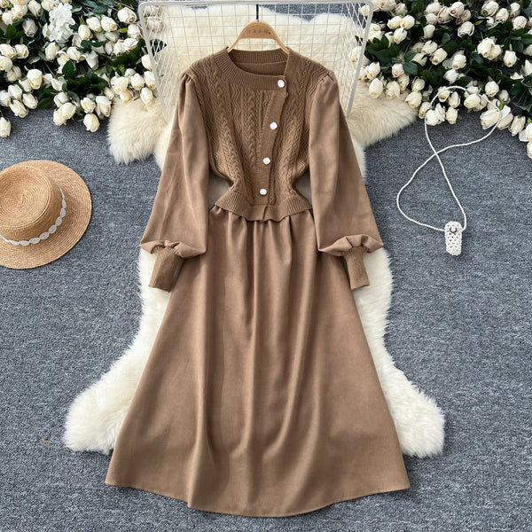 Vintage Knit Patchwork Corduroy Dress
