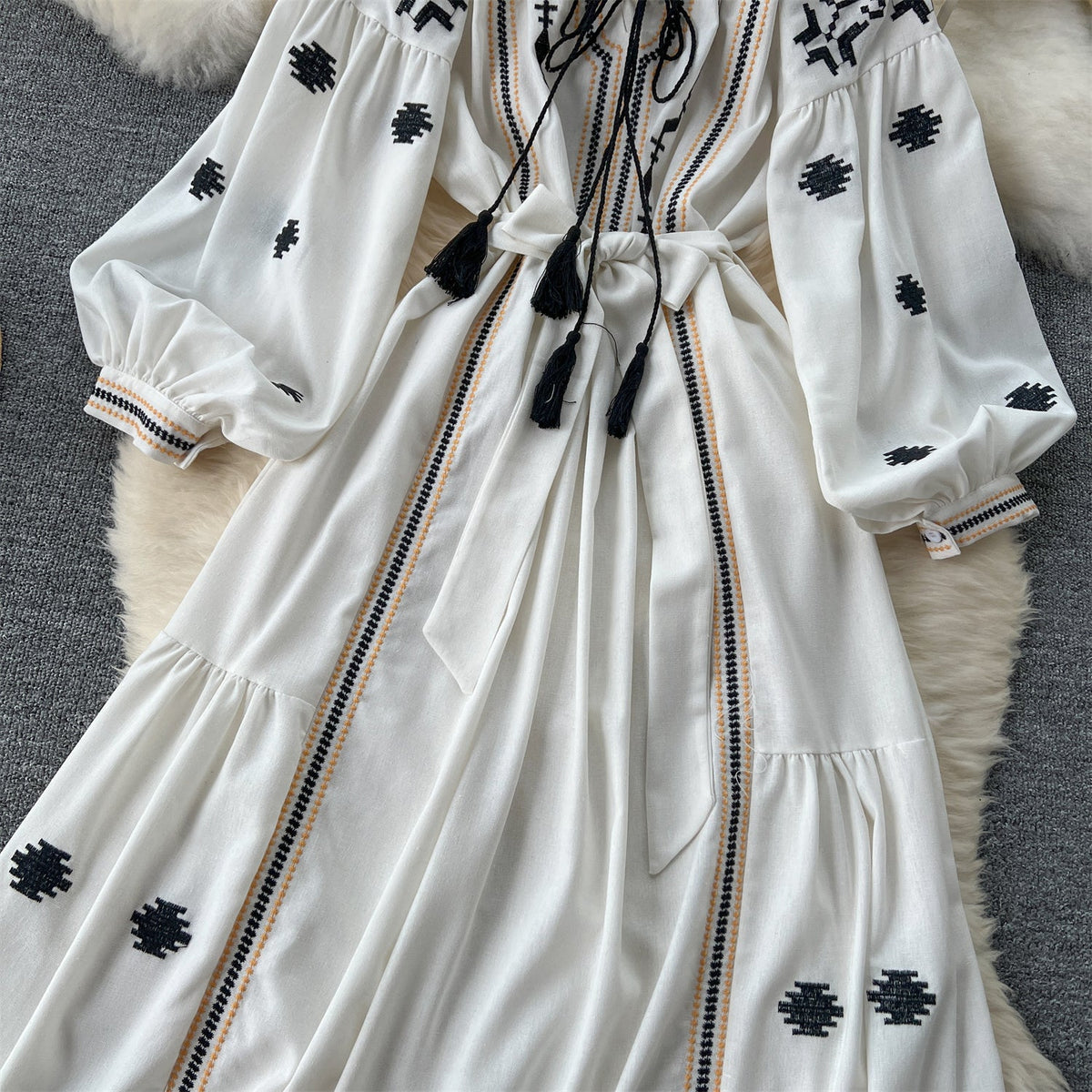 Niche Flared Sleeve Embroidered Dress