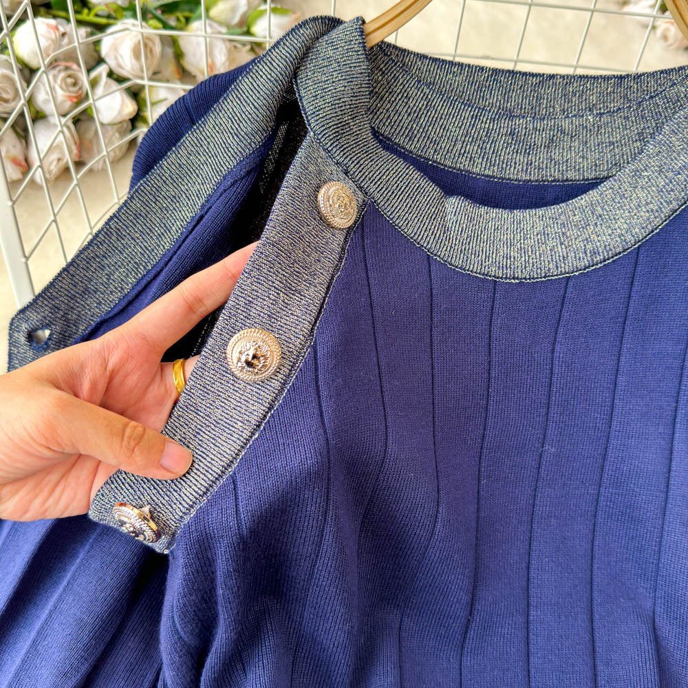 Cardigan&Vest Dress Color Blocking 2Pcs