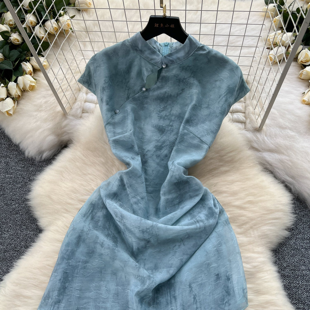 Patchwork Pleated Fishtail Cheongsam Dress