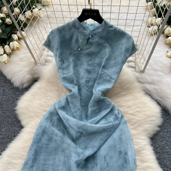 Patchwork Pleated Fishtail Cheongsam Dress