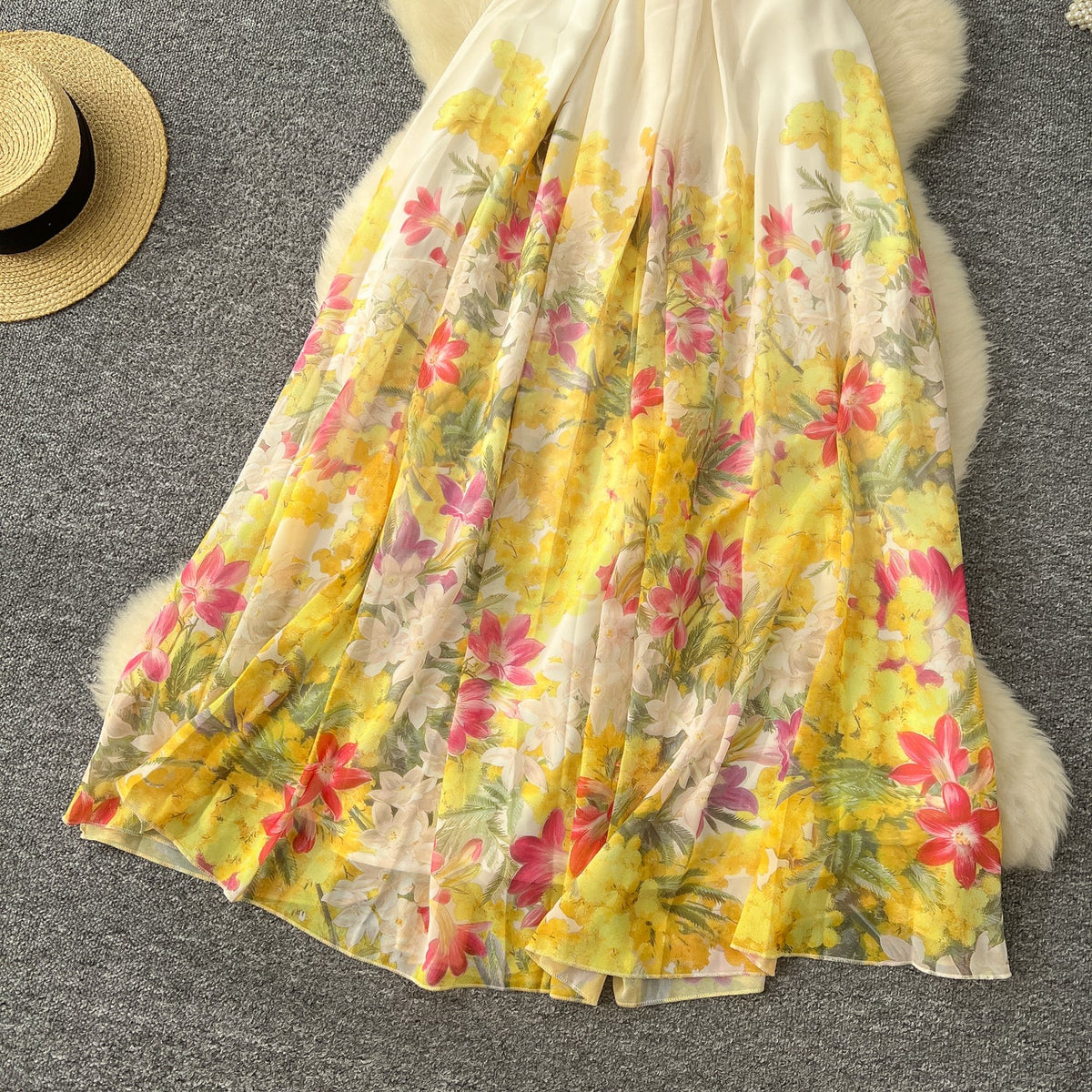Off-shoulder Floral Printed Chiffon Dress