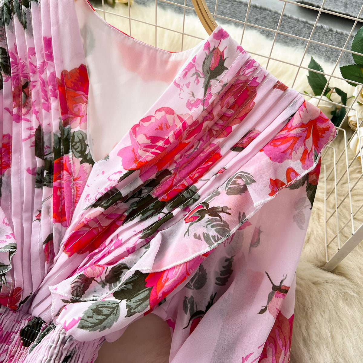 Fairy Pleated Floral Chiffon Dress