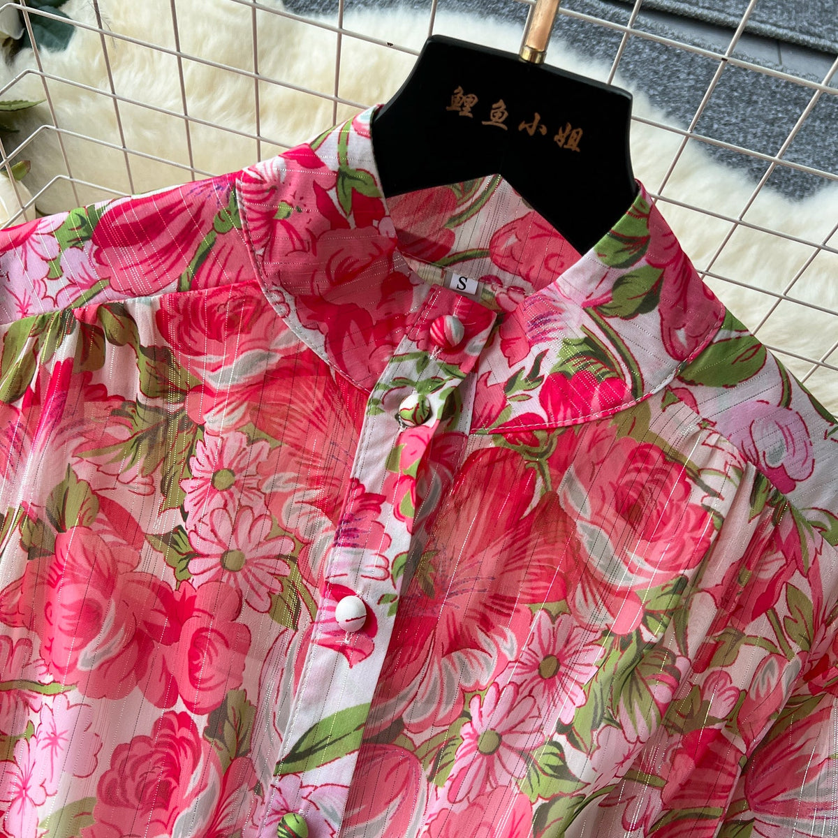 French Style Floral Chiffon Shirt Dress