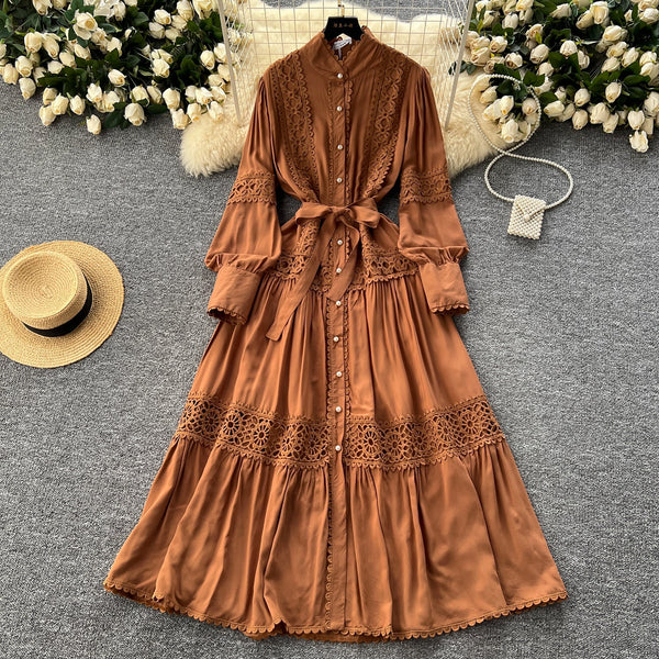 Vintage Lace Patchwork Shirt Dress