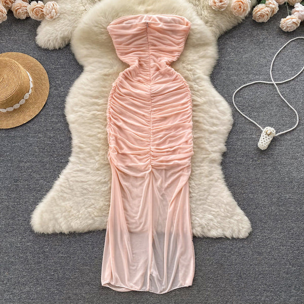 Off-shoulder Ruffled Fairy Pink Dress