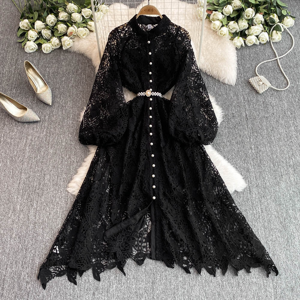 Hollow Embroidery Dress&Slip Dress 2Pcs