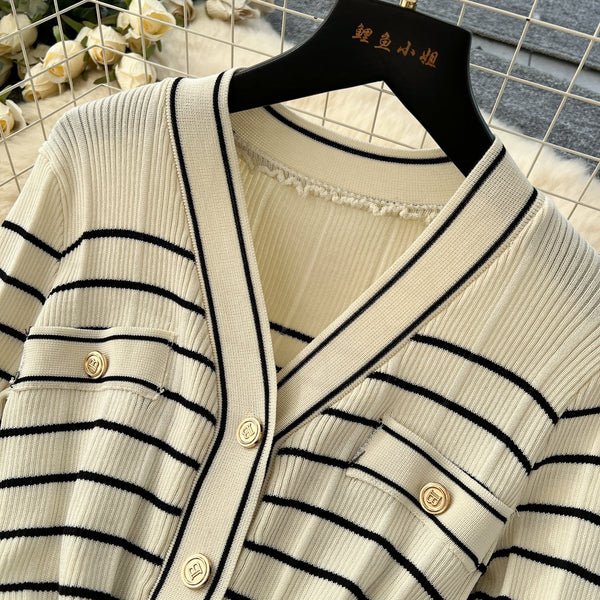 Vintage Striped Elastic Knit Dress