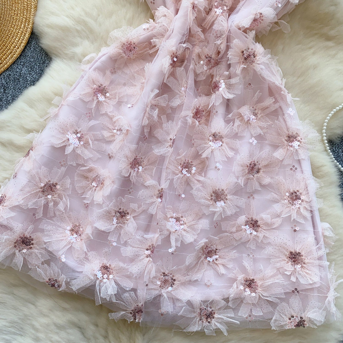 Rhinestone Studded Pink Floral Halter Dress