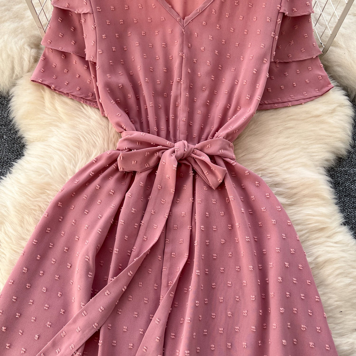 Mori Lace-up Pink Midi Dress