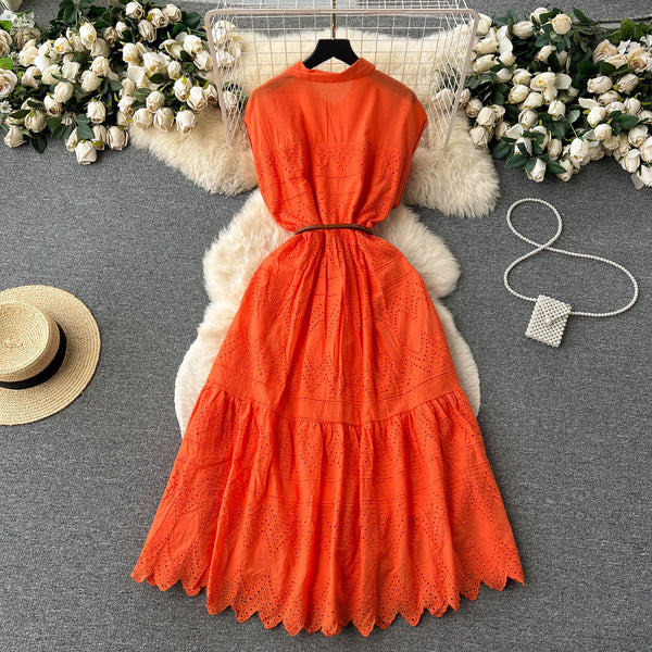 Niche Hollowed Patchwork Shirt Dress