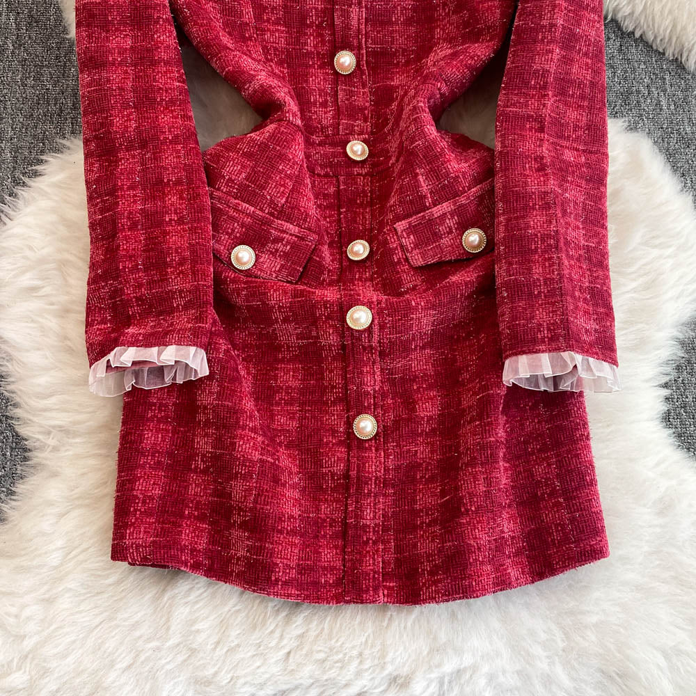 High-end Plaid Tweed Patchwork Dress