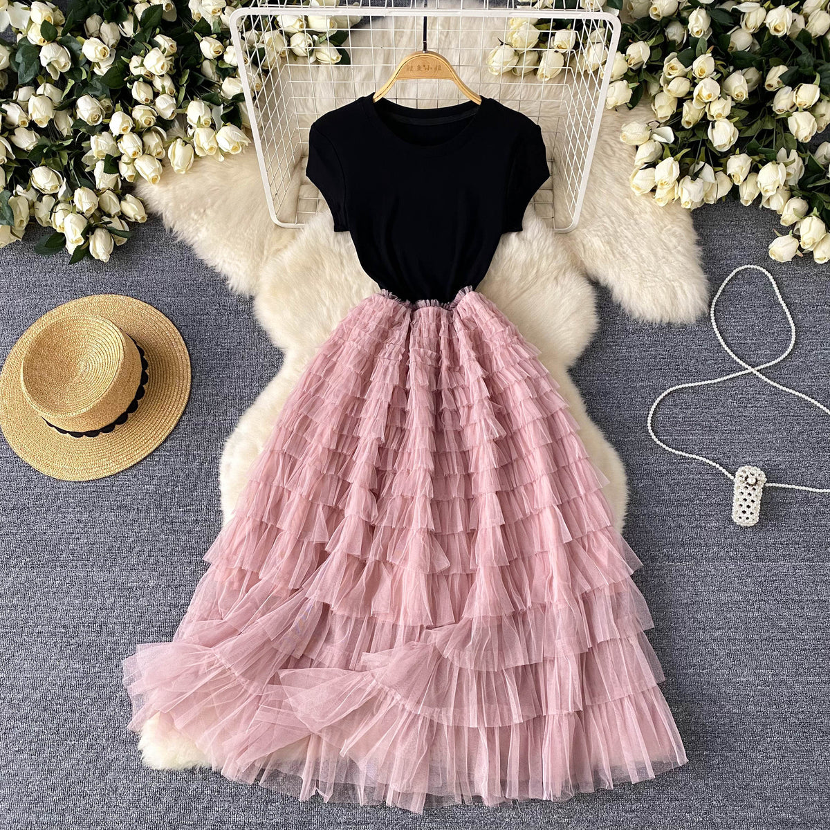 High-end Layered Mesh Patchwork Dress