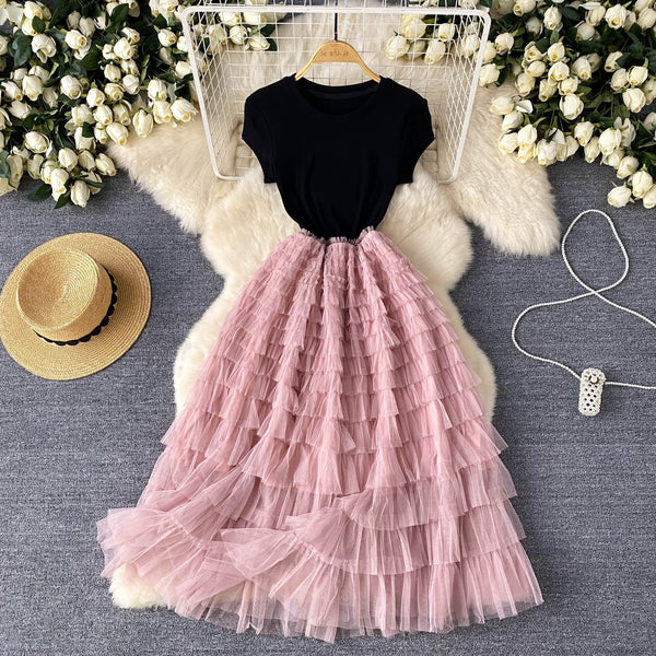 High-end Layered Mesh Patchwork Dress