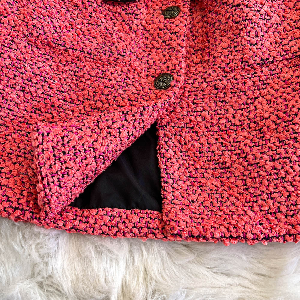 Kare Yaka Pembe Tweed Örme Elbise