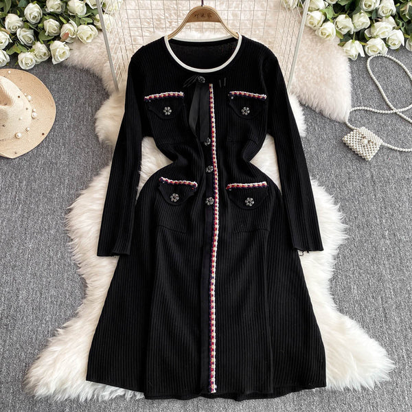 Beaded Color Blocking Knitted Dress