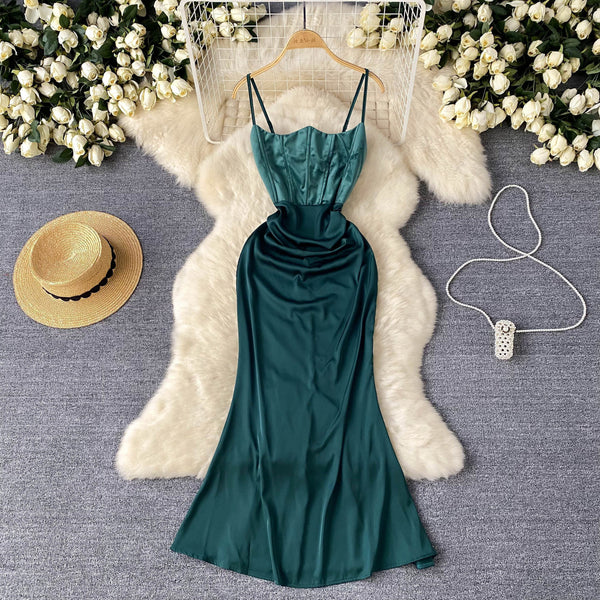 Slim-fit Fishbone Satin Slip Dress
