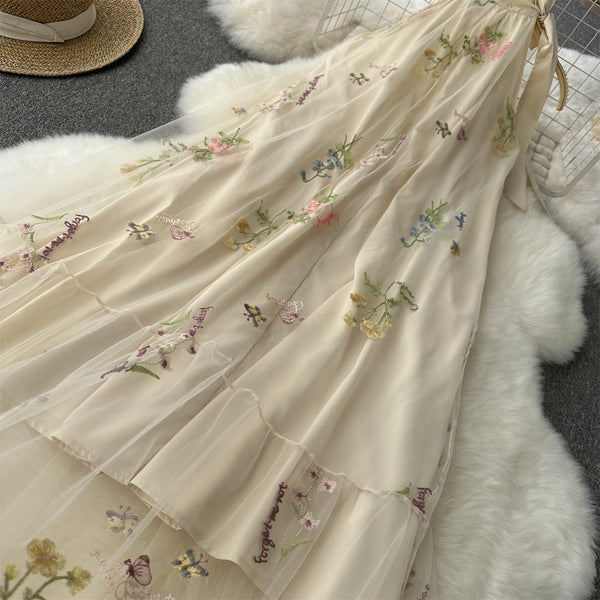 Fairy Floral Embroidered Halter Dress