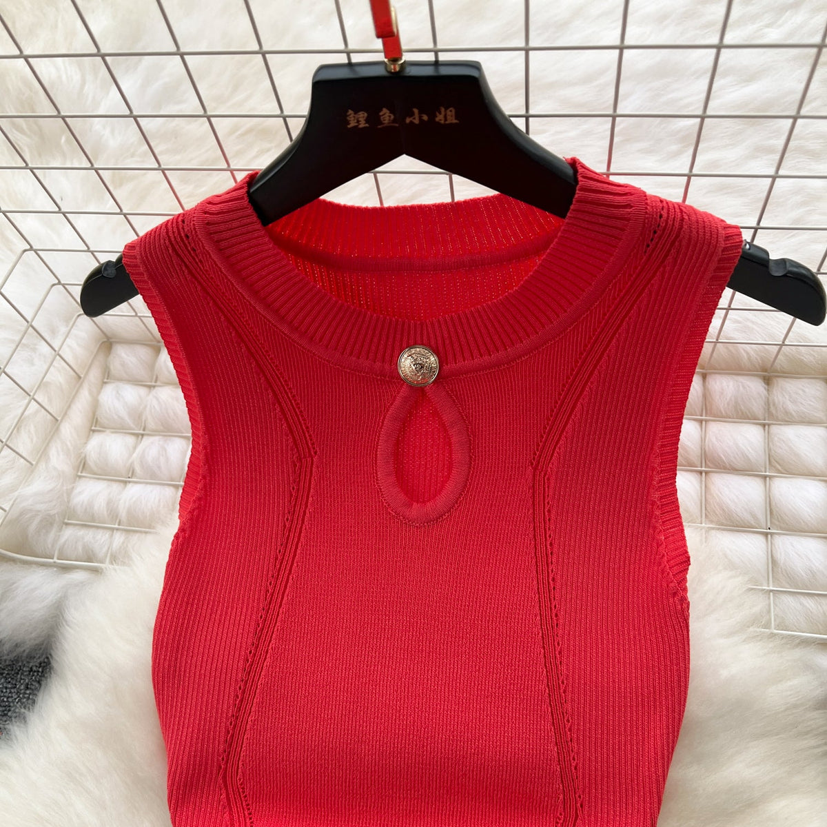 Round Collar Hollowed Knitted Dress