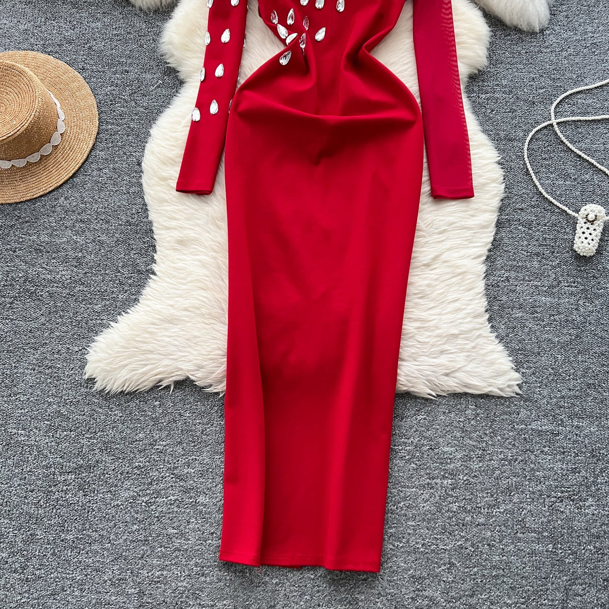 Teardrop Rhinestone Studded Slim Dress