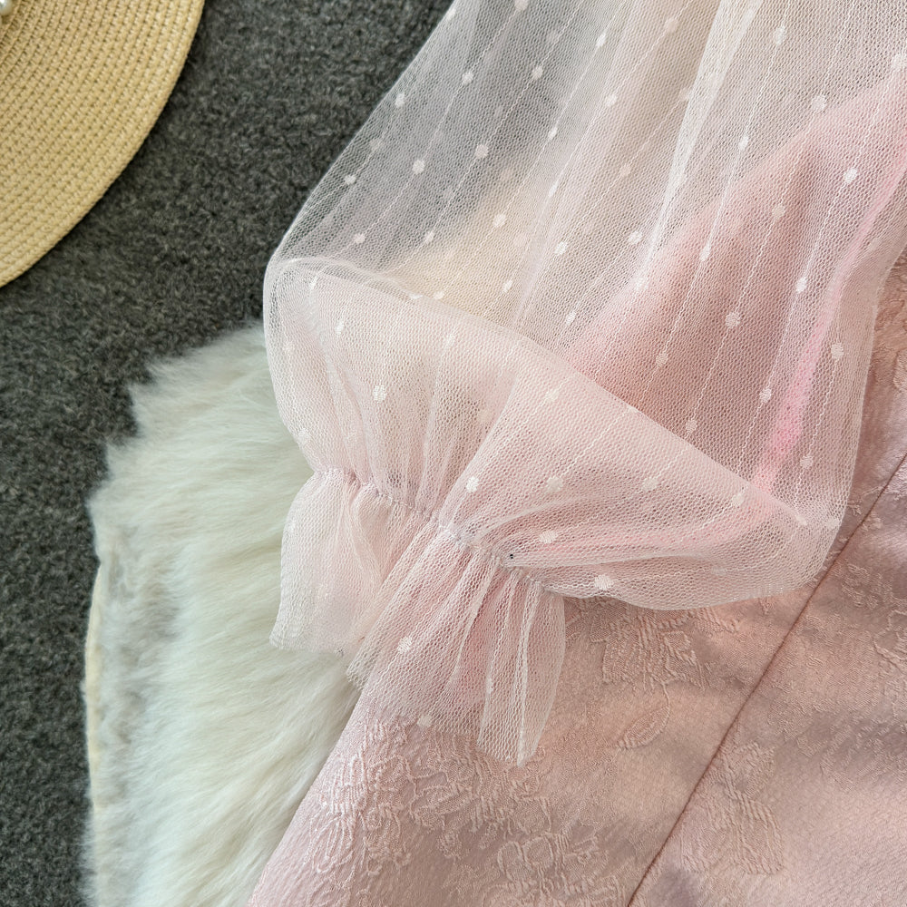Boncuklu Pembe File Patchwork Çiçeği