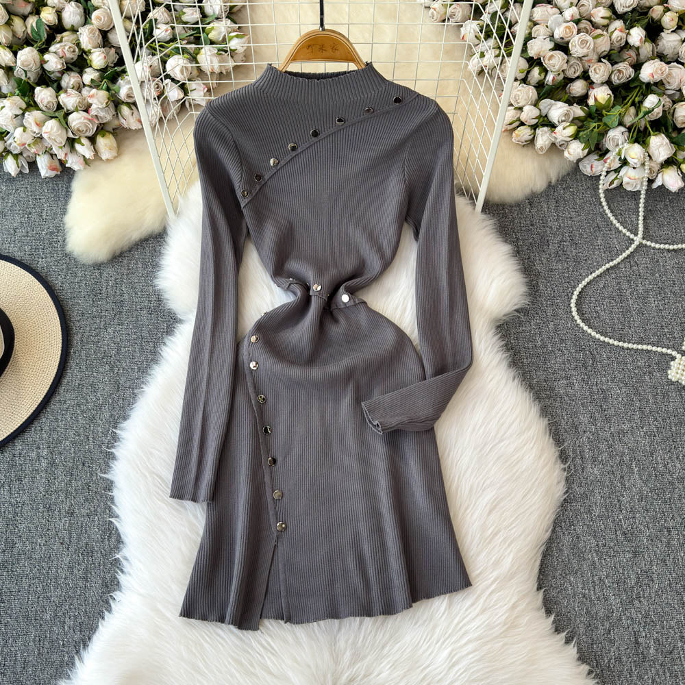 Hand-stitched Buttons Bottoming Knit Dress