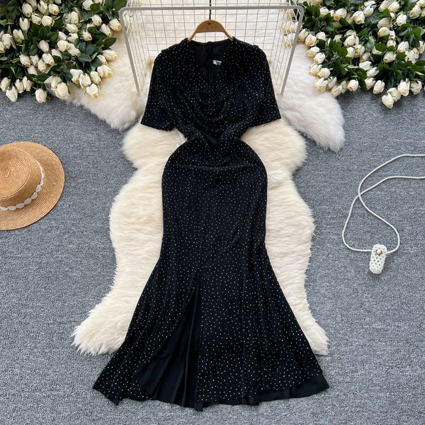 Draped Neckline Split Fishtail Dress