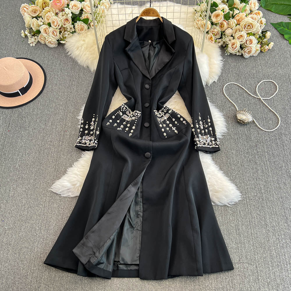 Suit Collar Beaded Fishtail Dress