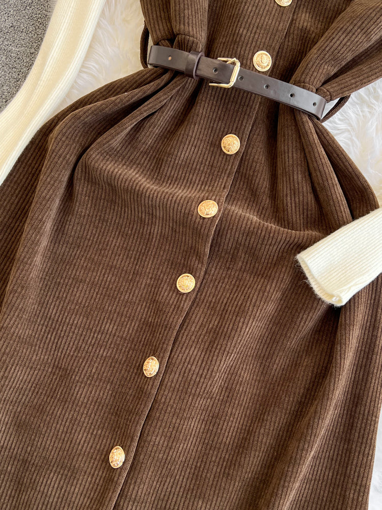 Corduroy Vest Dress&Knitwear 2Pcs