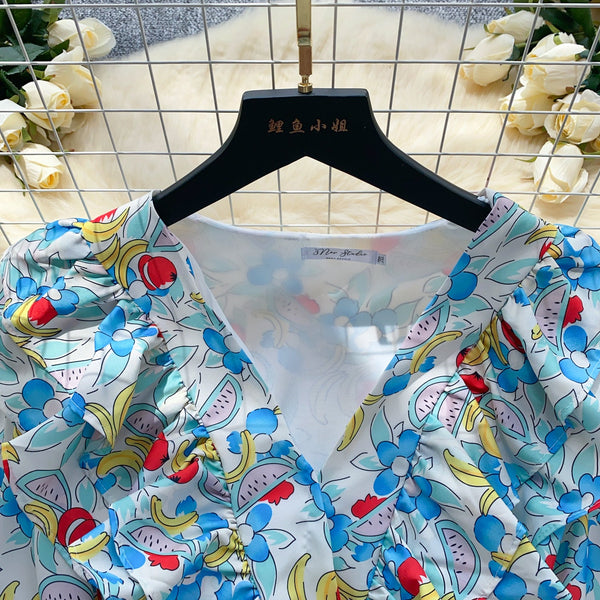 Ruffled Collar Floral Puffy Dress