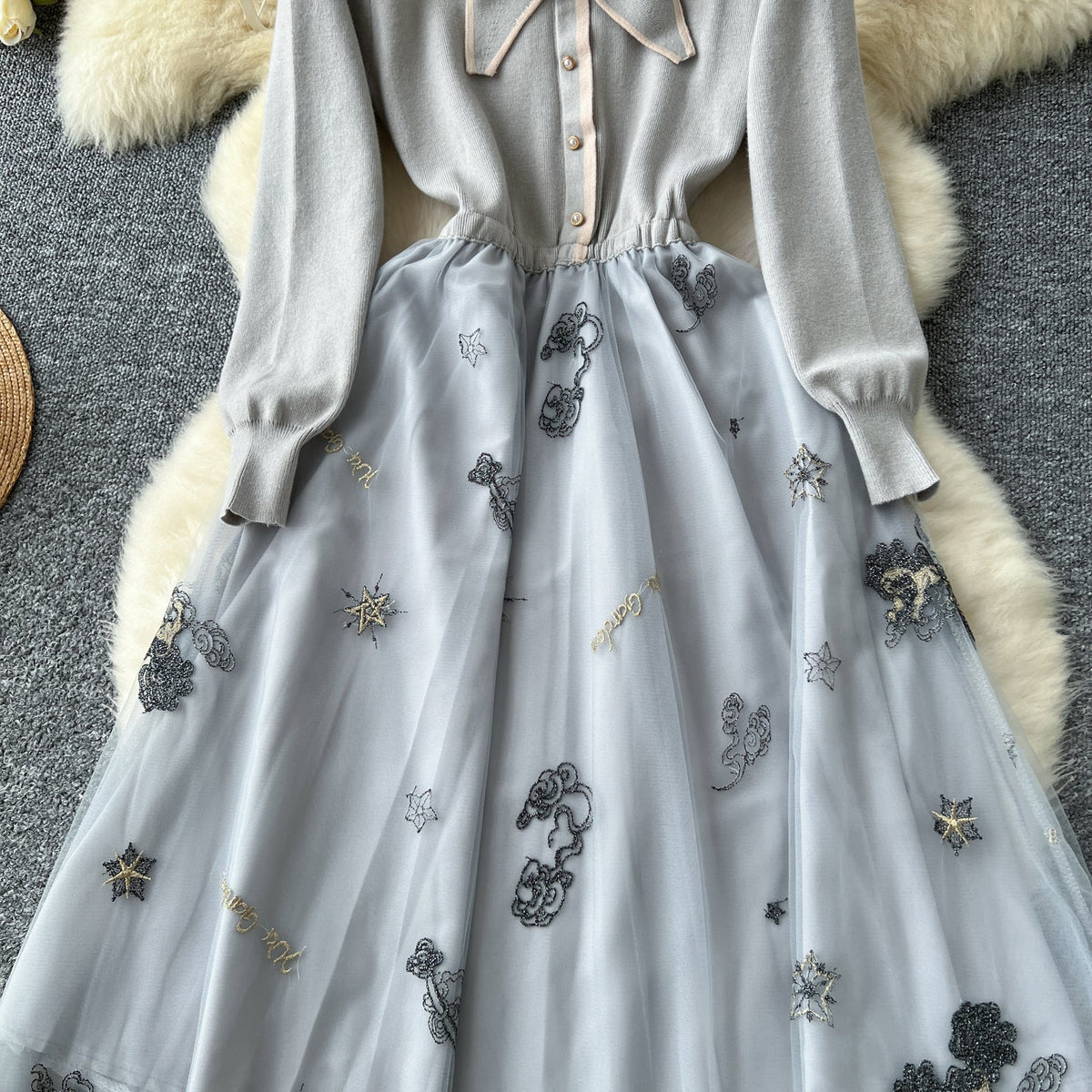 Fairy Embroidered Mesh Shirt Dress