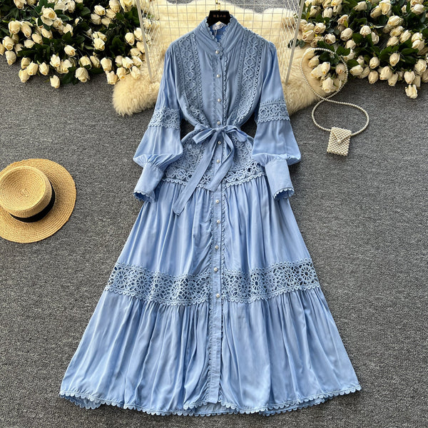 Vintage Lace Patchwork Shirt Dress