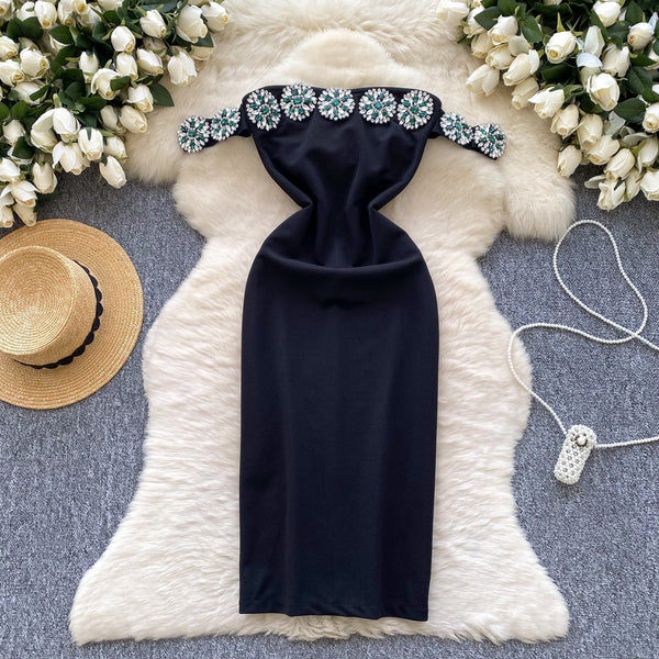 Beaded Sleeveless Black Party Dress