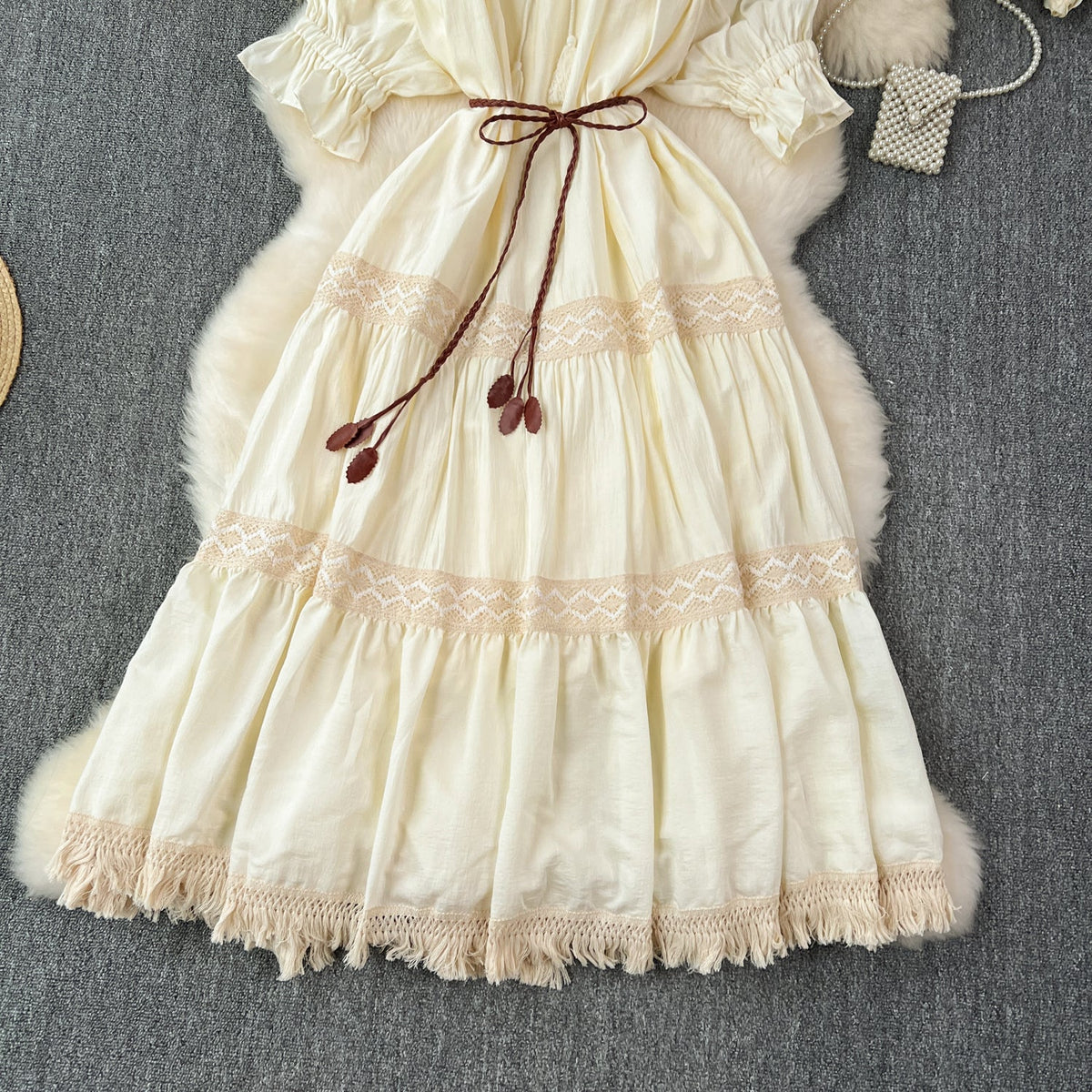 Bohemia Puffy Sleeve Fringed Dress
